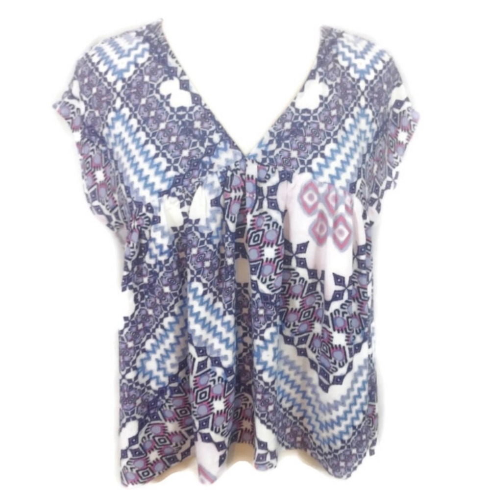 Express Open Back Cap Sleeve Geometric Floral Top Medium